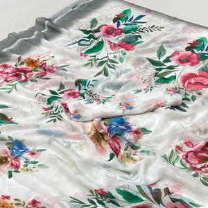 White Floral Digital Printed Georgette Saree