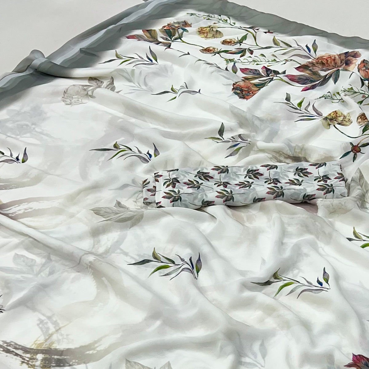 White Floral Digital Printed Georgette Saree