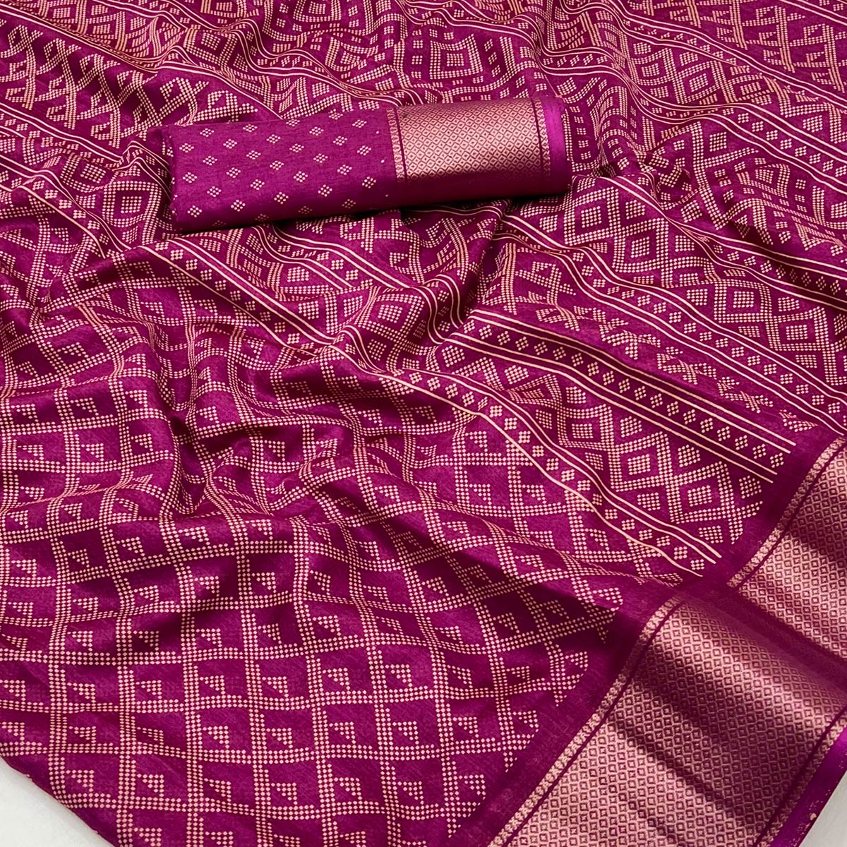 Wine Printed Dola Silk Saree With Jacquard Border