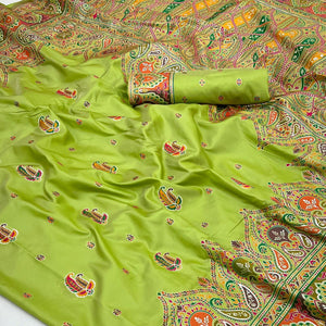 Green Floral Woven Pure Silk Pashmina Saree