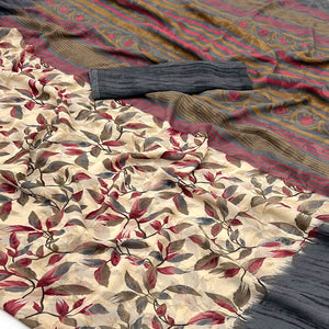 Beige & Grey Floral Printed Georgette Saree