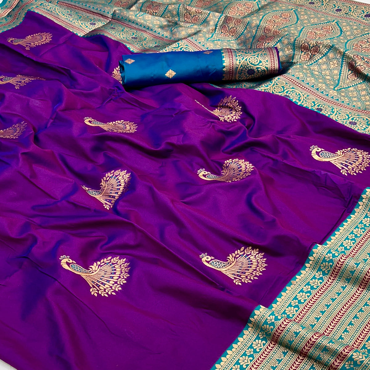 Purple Woven Pure Silk Saree