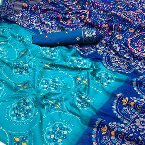 Blue Floral Woven Pure Silk Saree