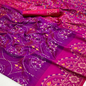 Purple & Pink Floral Woven Pure Silk Saree