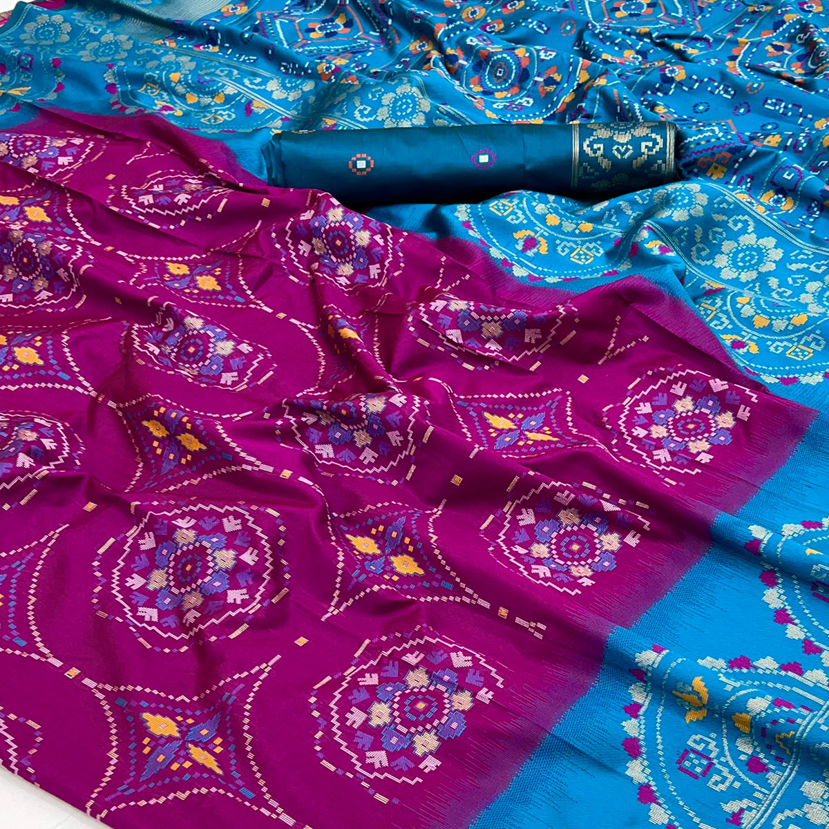 Purple & Blue Floral Woven Pure Silk Saree