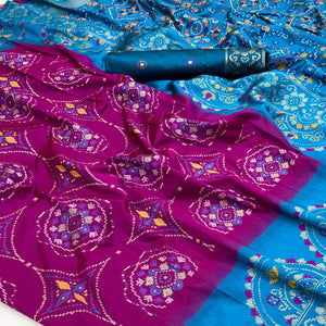 Purple & Blue Floral Woven Pure Silk Saree