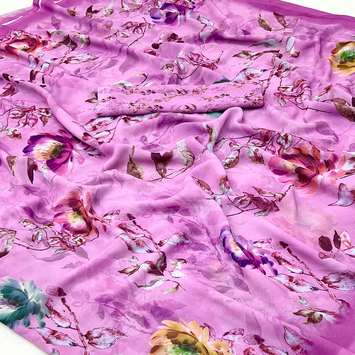 Pink Floral Digital Printed Georgette Saree