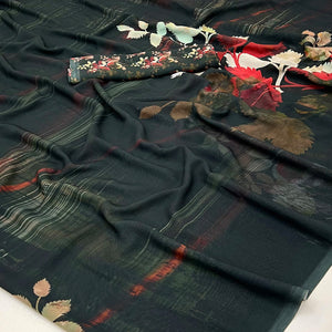 Black Floral Digital Printed Georgette Saree