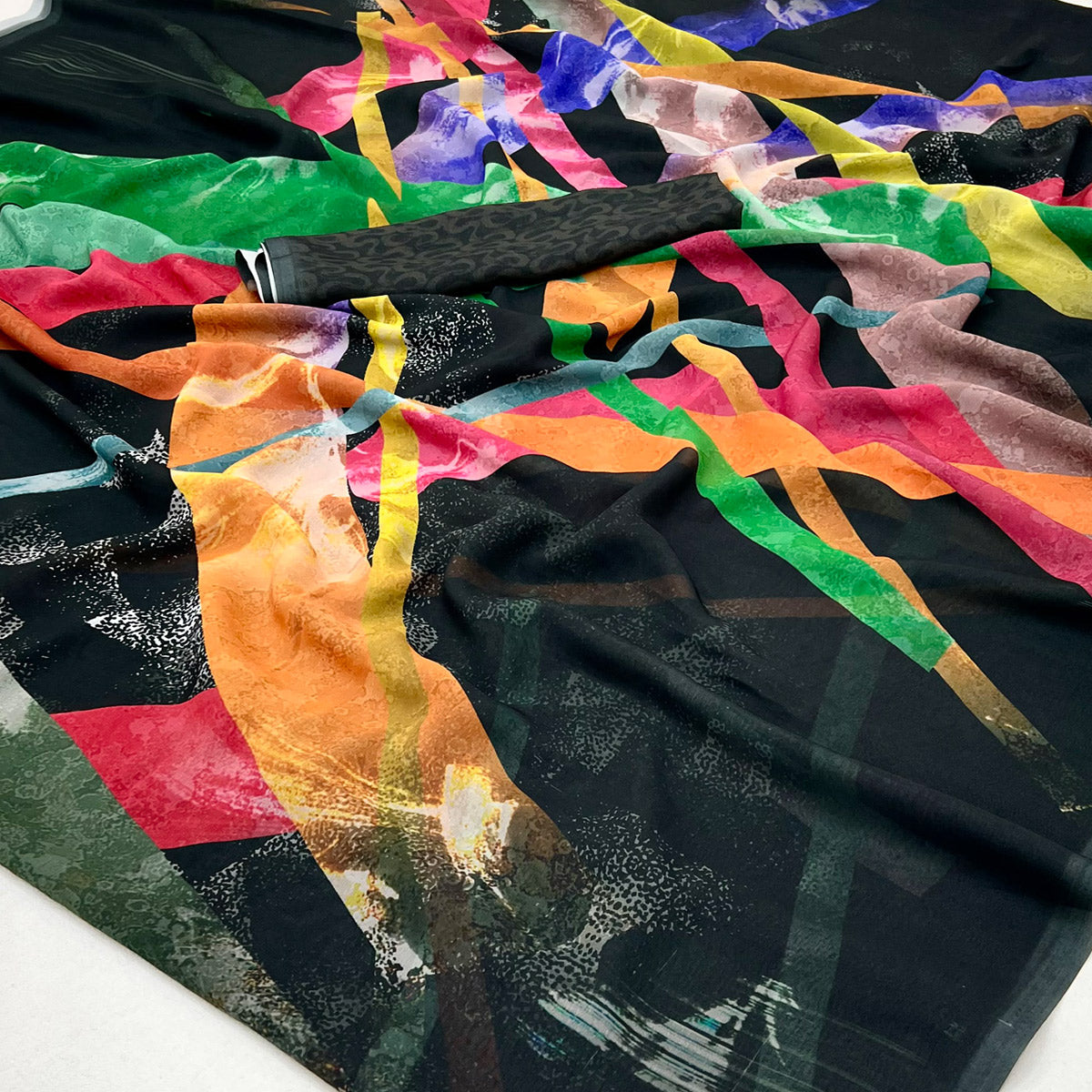 Black Floral Digital Printed Georgette Saree