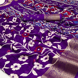 Purple Floral Printed Georgette Saree With Woven Border