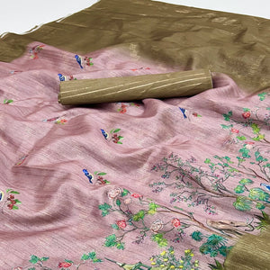 Art-Inspired Light Mauve Digital Print Saree in Soft Cotton Silk