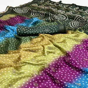 Graceful Multicolor Cotton Silk Saree with Artistic Florals Print & Weaving Detail