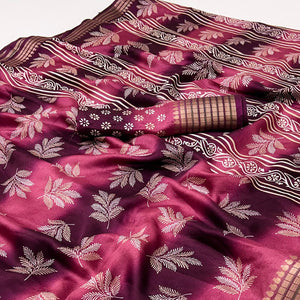 Wine Floral Printed Georgette Saree Featuring Weaving Border Design