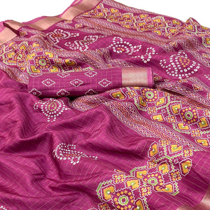 Pink Patola Patterned Featuring Weaving Work Dola Silken Drape