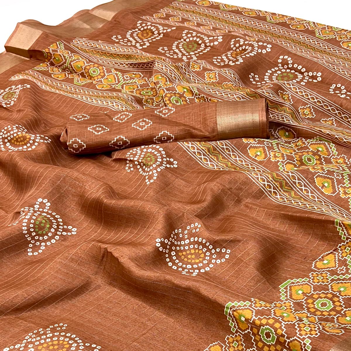 Brown Patola Patterned Featuring Weaving Work Dola Silken Drape