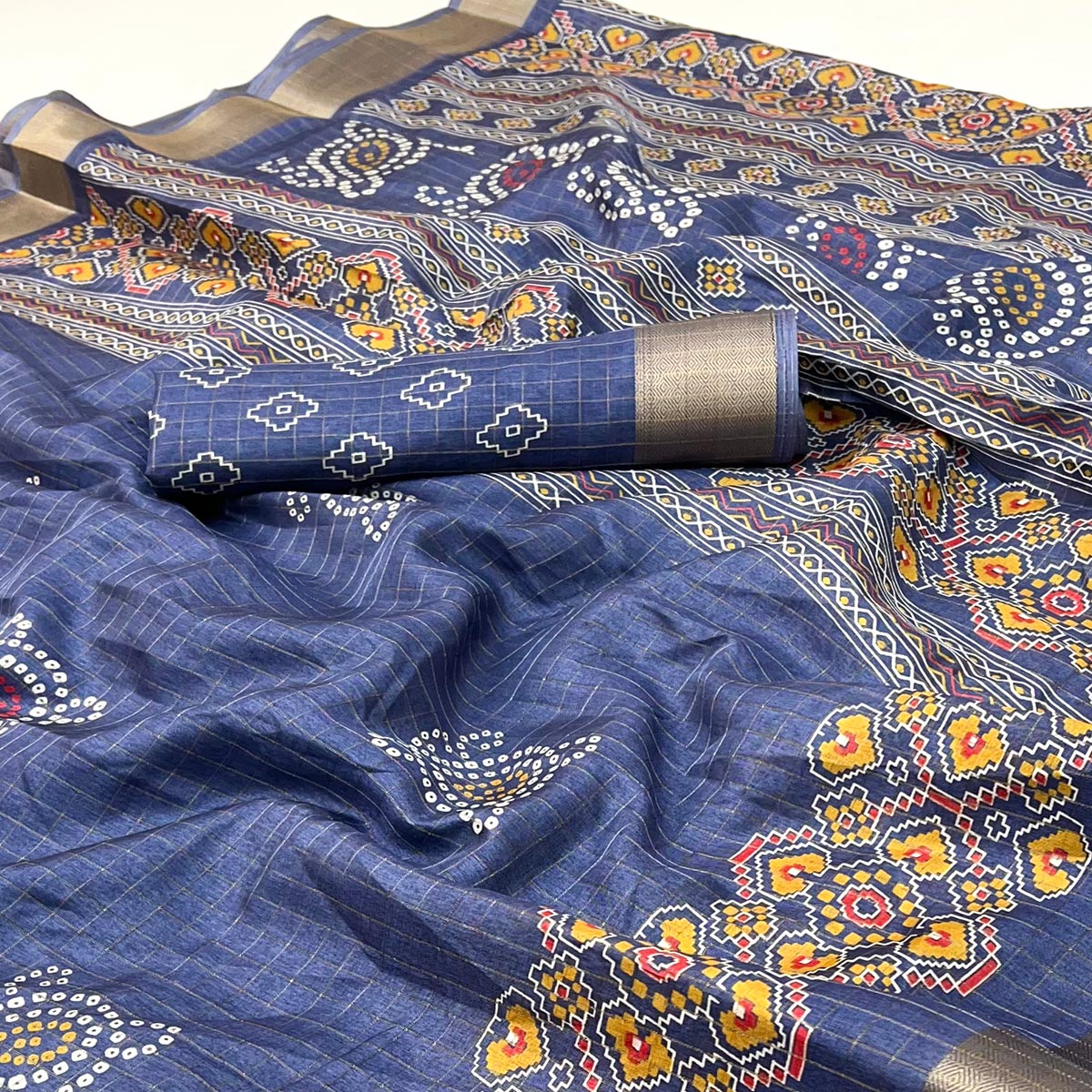 Blue Patola Patterned Featuring Weaving Work Dola Silken Drape