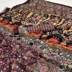 Wine Digital Floral Adorned with Artistic Prints Pashmina Elegant Drape