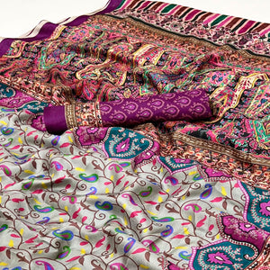 Grey Digital Floral Adorned with Artistic Prints Pashmina Elegant Drape