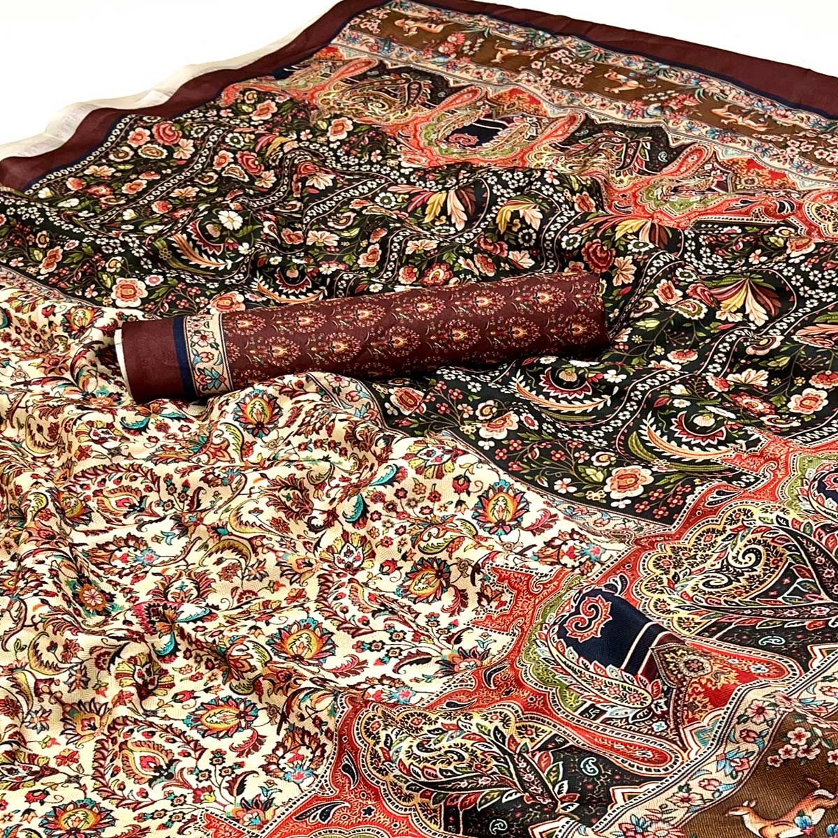 Cream Digital Floral Adorned with Artistic Prints Pashmina Elegant Drape