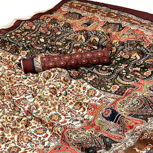 Cream Digital Floral Adorned with Artistic Prints Pashmina Elegant Drape