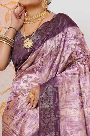 Premium Wine Woven & Digitally Printed Silk Saree with Stylish Tassel Pallu