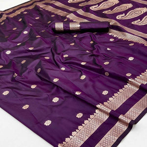 Purple Ornate Floral Zari Weaving Work Silk Blend Saree With Festive Shine