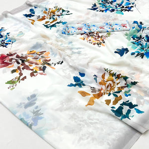 Graceful White Georgette Saree With Subtle Floral Digital Design