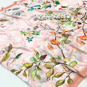 Peach Lightweight Georgette Saree Highlighted With Floral Digital Motifs