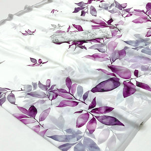 White Lightweight Georgette Saree Highlighted With Floral Digital Motifs
