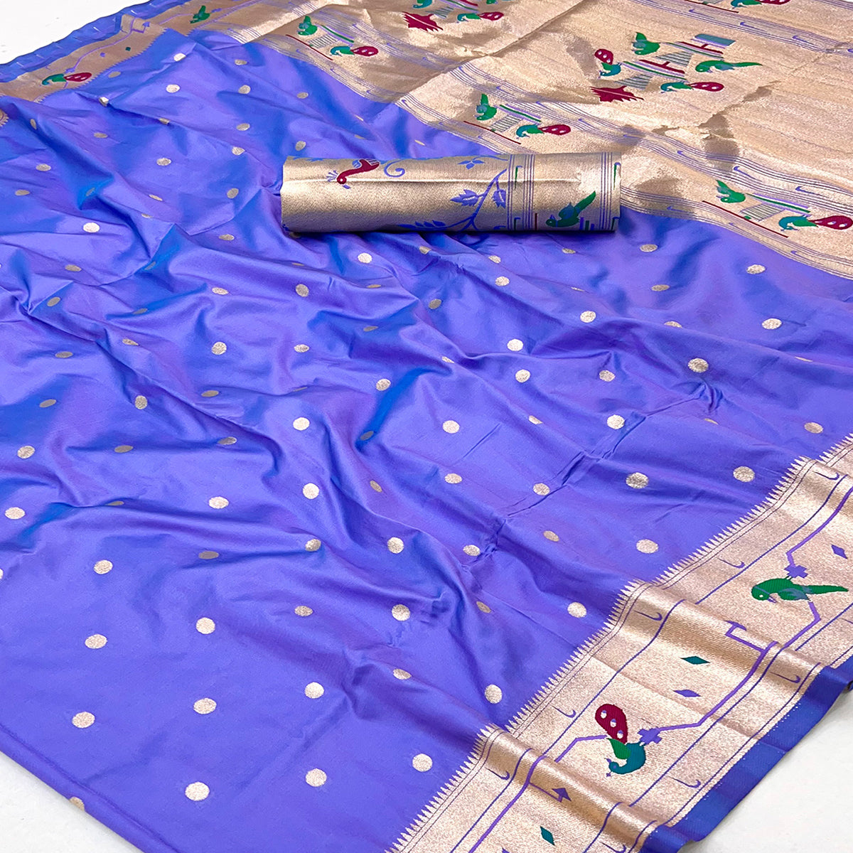 Majorelle Blue Floral Zari Weaving Work Silk Blend Paithani Saree With Traditional Charm