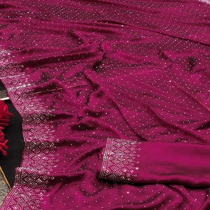 Rani Pink Swarovski Work Satin Saree