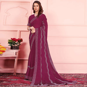 Rani Pink Swarovski Work Satin Saree