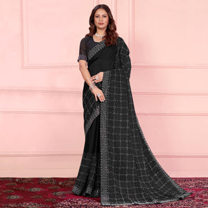 Black Swarovski Work Satin Saree