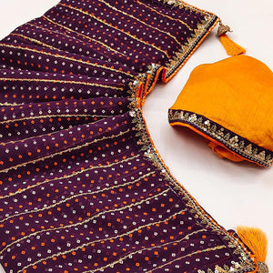 Charming Wine Bandhani Printed Georgette Saree With Glittering Sequins & Zari Border