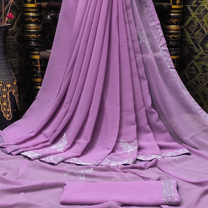 Lavender Floral Swarovski Work Georgette Saree