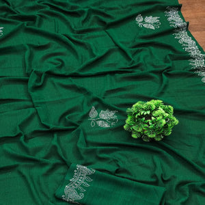 Green Floral Swarovski Work Georgette Saree With Tassels