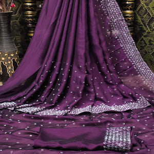 Purple Floral Swarovski Work Georgette Saree