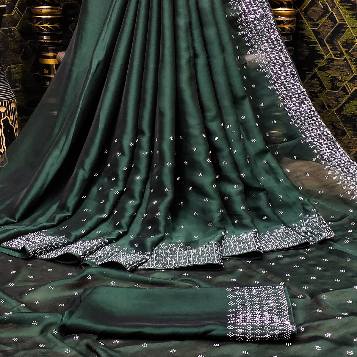 Green Floral Swarovski Work Georgette Saree