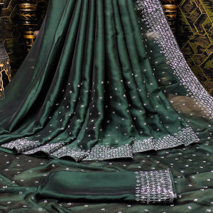 Green Floral Swarovski Work Georgette Saree
