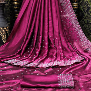 Pink Floral Swarovski Work Georgette Saree