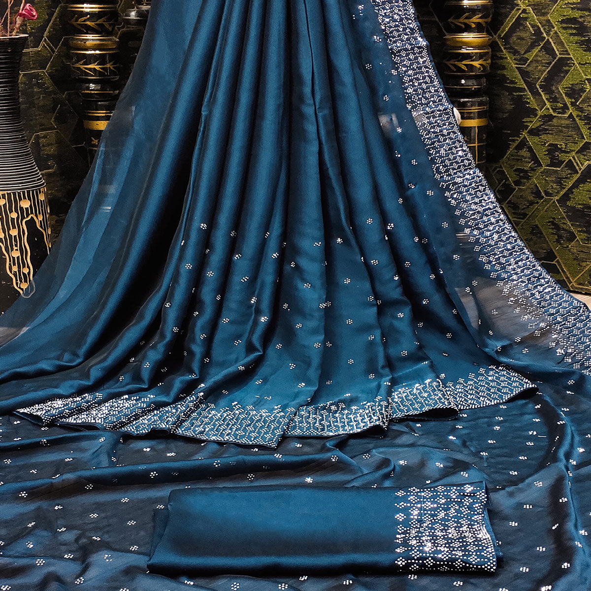 Morpich Floral Swarovski Work Georgette Saree