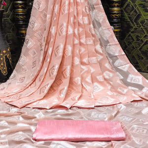 Peach Floral Swarovski With Woven Jacquard Saree