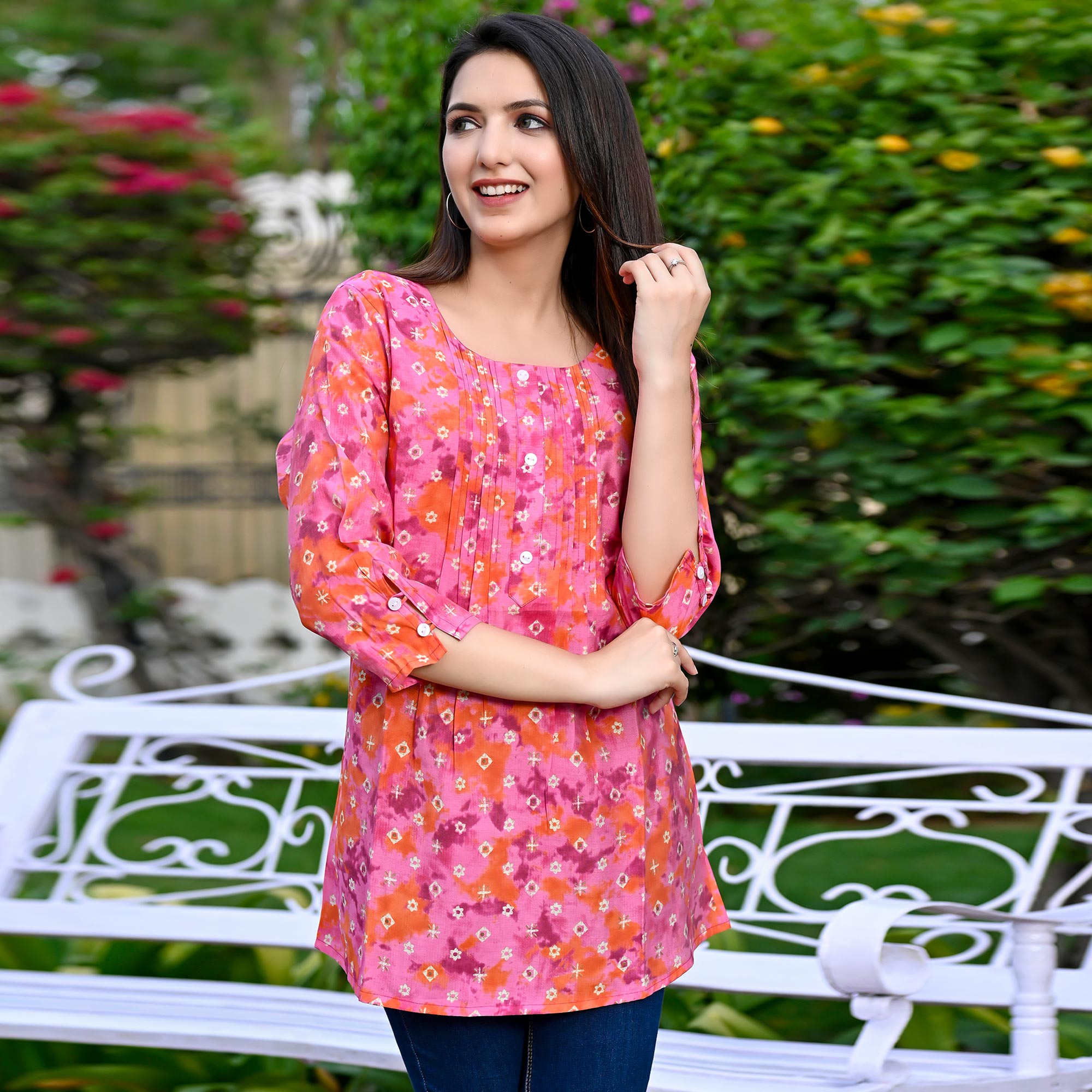 Rose Pink Printed Chanderi Top
