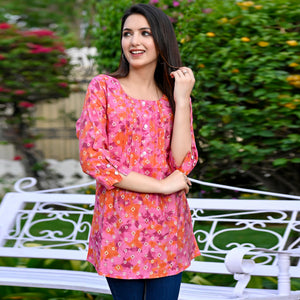 Rose Pink Printed Chanderi Top