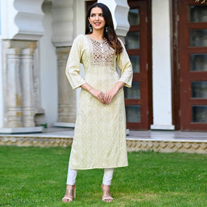 Offwhite Floral Foil Printed Rayon Kurti