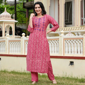 Pink Floral Printed Modal Kurti Pant Set