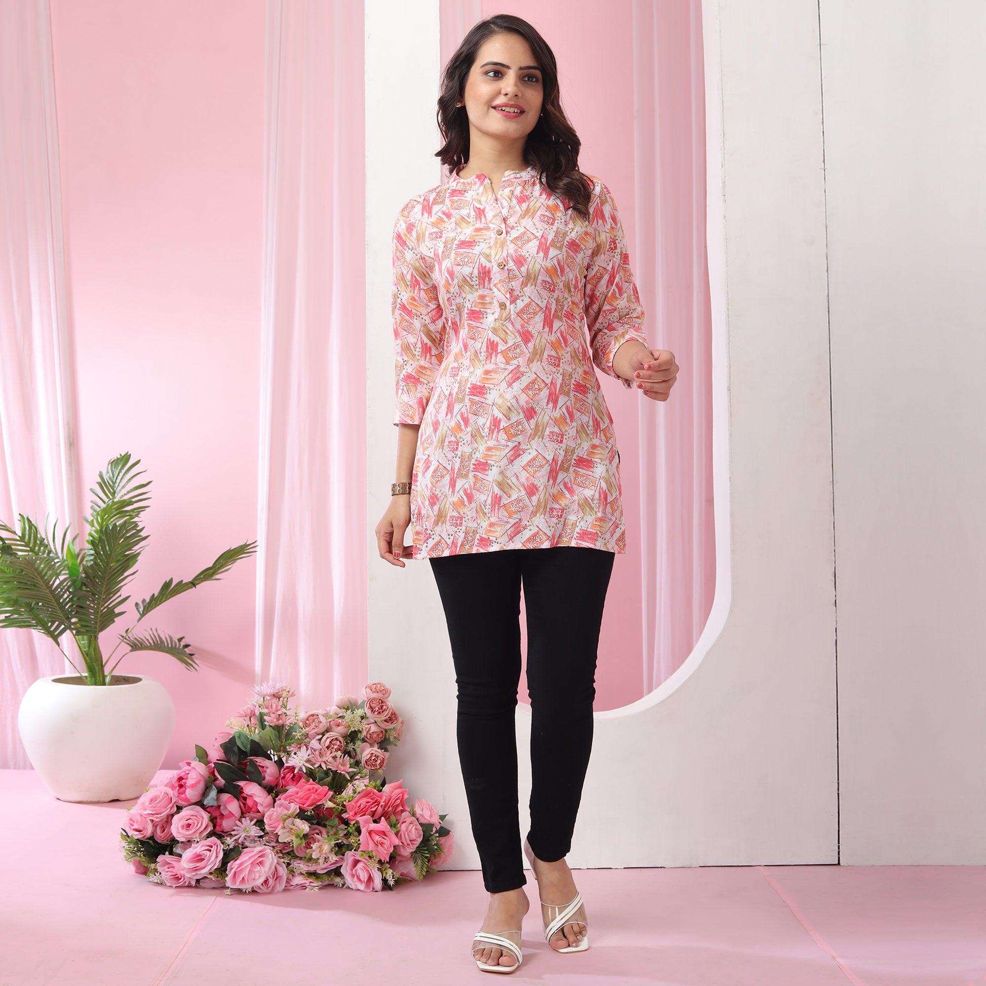 Pink Foil Printed Rayon Top