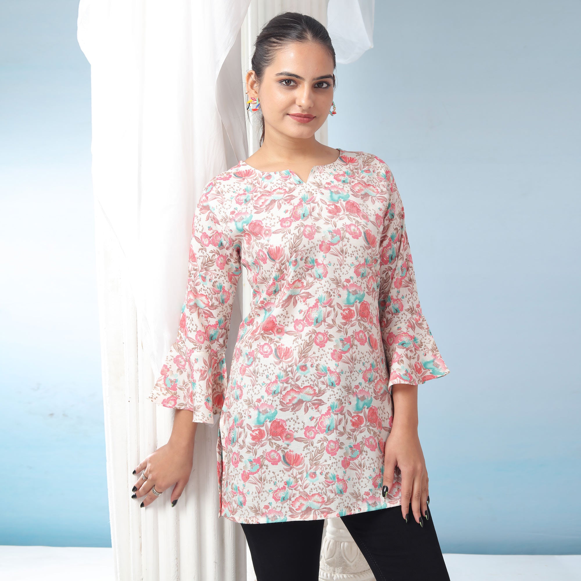 Pink Floral Foil Printed Rayon Top