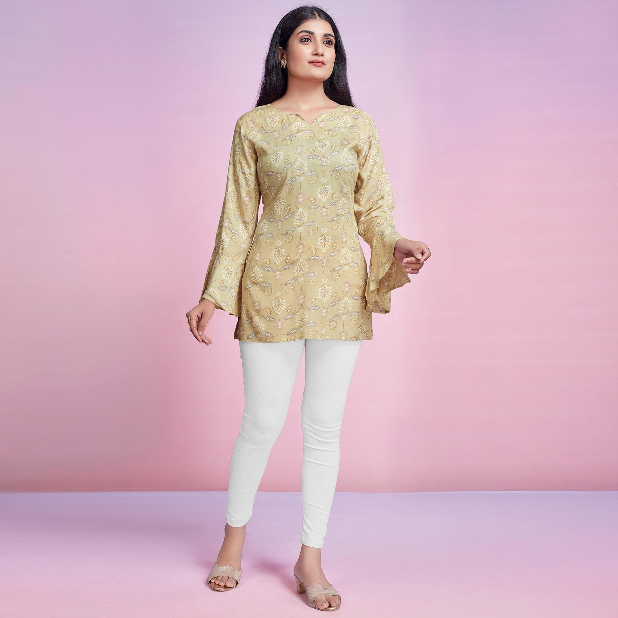 Chikoo Floral Foil Printed Chanderi Silk Top