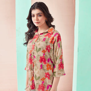 Chikoo Floral Foil Printed Muslin Top